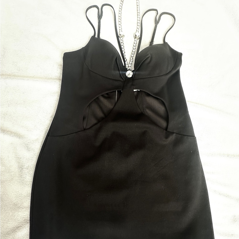 AREA Black Backless Dress with Cut-Out Design